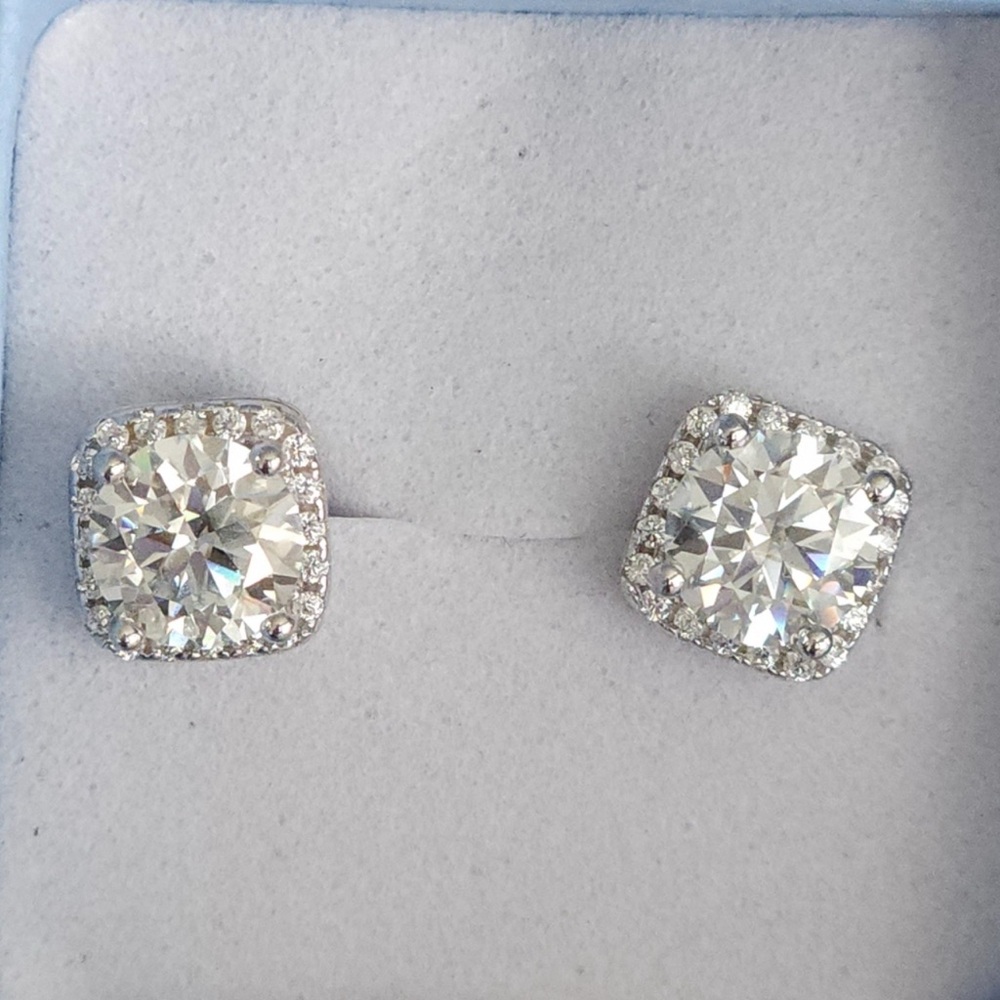 Round Halo Stud Moissanite Earrings